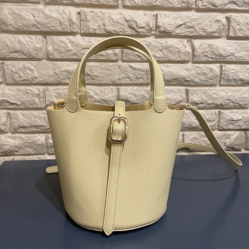 Mini Pebbled Faux-Leather Bucket Bag